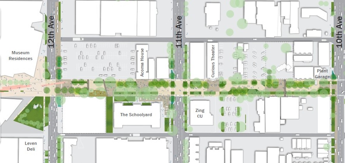 Early Concept Rendering of the Acoma Street Segment along the 5280 Trail