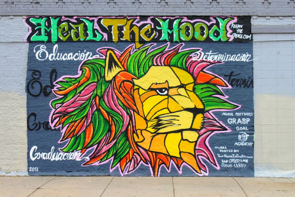 Go to the Heal the Hood (colorful lion image) page